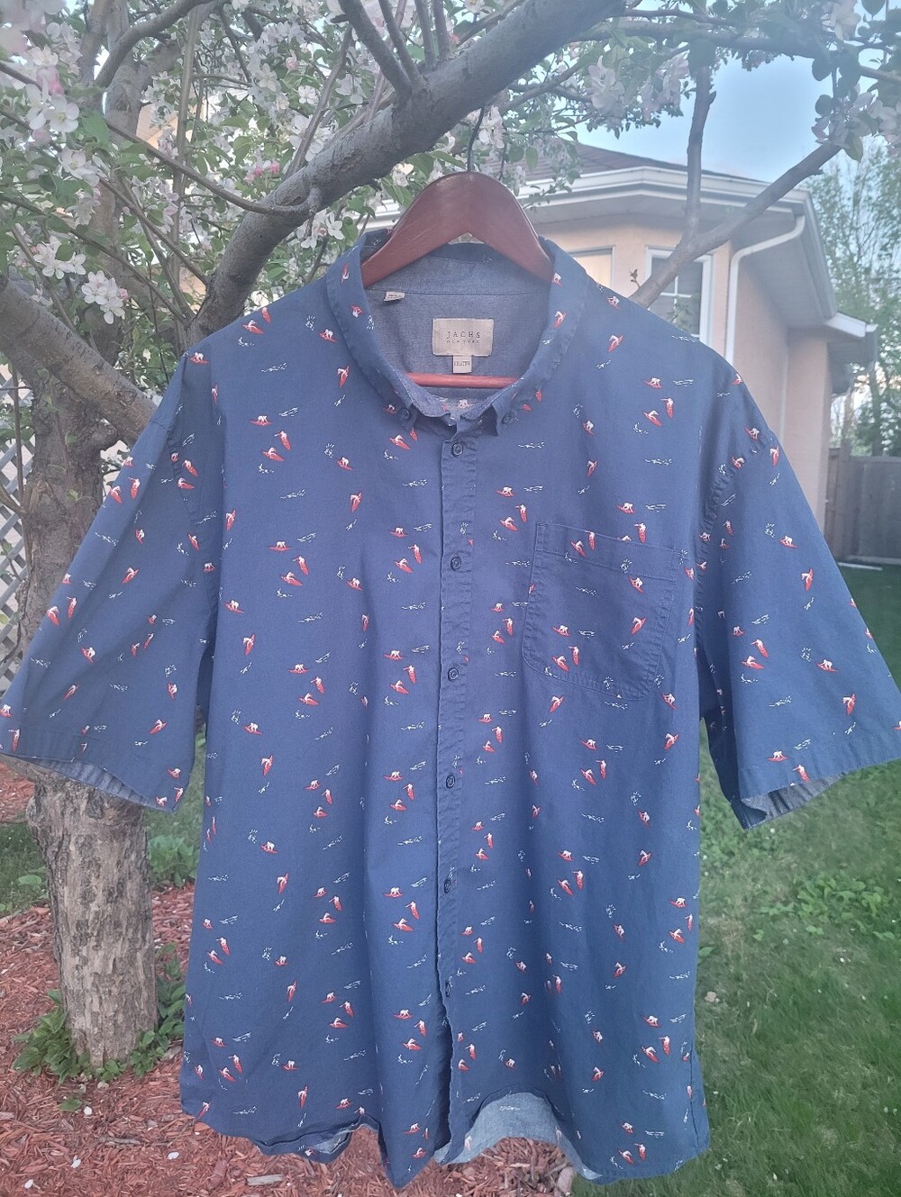 Jachs New York Short Sleeve Button Down Shirt Men’s XXL Surf Print 97% Cotton